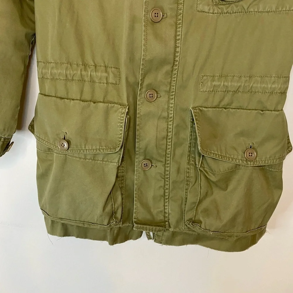 J Crew Classic Twill Chino Olive Green Military Style Jacket Punk Grunge Size 0 - Picture 3 of 15